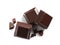 Pieces of tasty dark chocolate on white background