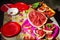 Pieces of watermelon on the table after a picnic in nature