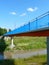 PIENSK,SILESIA,POLAND-Footbridge on the Nysa Luzycka border Polish and German