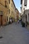 Pienza, 26th august: Narrow street architecture from Pienza town of VaL D`Orcia. Tuscany region. Italy