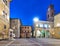 Pienza Val d\\\'Orcia Tuscany Italy. Piazza Pio II square at sunset. The Town Hall