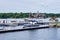 Pier for boats on the Saint Lawrence River. Thousand Lakes National Park USA.