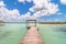 Pier in Caribbean Bacalar lagoon, Quintana Roo, Mexico