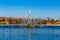 The Pier and Fountain at The Heartland of America Park Omaha Nebraska USA.