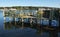 Pier full of lobster traps over Bass Harbor Maine