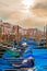 Pier gondolas near Piazza San Marco in Venice at sunrise.