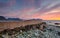 On the pier in Laukvik at sunset,Norway. HDR image