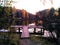 A pier near the autumn mirror lake