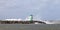 Pier near scheveningen harbor in the netherlands during storm