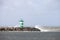 Pier near scheveningen harbor in the netherlands during storm