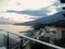 Pier overlooking the sea and mountains