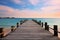 Pier panorama Wooden structure extends into the calm seascape view