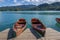 Pier with rent boats on a famous Bled lake in Slovenia