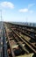 The pier at Ryde Isle of Wight, England with train and offices.