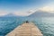 Pier at San Marcos La Laguna with beaufiful scenery of Lake Atitlan and volcanos - Guatemala