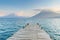 Pier at San Marcos La Laguna with beaufiful scenery of Lake Atitlan and volcanos - Guatemala