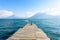 Pier at San Marcos La Laguna with beaufiful scenery of Lake Atitlan and volcanos - Guatemala