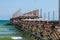 A pier with sea gull in Sunny Beach on the Black Sea coast of Bulgaria