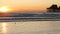 Pier silhouette at sunset, California USA, Oceanside. Ocean tropical beach. Seagull bird near wave