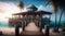 A Pier With A Small Beach Bar At The End Featuring Tropical Drinks. Generative AI
