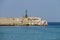 Pier in the small port on Tyrrhenian Sea, Elba Island. Marciana