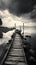 Pier solitude, Black and white portrayal of a serene fishing jetty scene