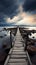 Pier solitude, Black and white portrayal of a serene fishing jetty scene