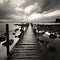 Pier solitude, Black and white portrayal of a serene fishing jetty scene