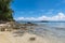 Pier and stones on the beach on the Manukan Island State Sabah Malaysia near Borneo