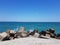 Pier of the town of Pomorie / Bulgaria, covered with breakwaters around, which protects the beach and the city from strong waves.