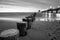 the pier in Zingst on the Baltic Sea, with a long exposure in black and white