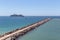 Pierce breakwater in front of cruise ship in Portimao.