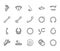 Piercing flat line icons set. Body jewelry, nose hoop, ear ring, tongue labret, tunnels, microdermal vector