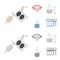 Piercing in tongue, gel, sallon. Tattoo set collection icons in cartoon,monochrome style vector symbol stock