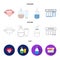 Piercing in tongue, gel, sallon. Tattoo set collection icons in cartoon,outline,flat style vector symbol stock