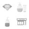 Piercing in tongue, gel, sallon. Tattoo set collection icons in monochrome style vector symbol stock illustration web.
