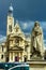 Pierre Corneille statue and Saint tienne du Mont church . Paris, France