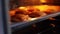 Pies on baking tray cooking in oven at home