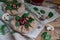 Pies with mushrooms, chicken, spinach, pine nuts and lingonberry sauce.