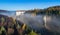 Pieskowa Skala cliff with Hercules cudgel rock and castle near Krakow, Poland