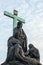 Pieta, Lamentation of Christ statue on Charles Bridge in Prague, Czech Republic. Medieval Gothic bridge, finished in the 15th