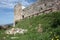 Pietrasanta, city of art and beauty of high Tuscany in Italy. a luxuriant garden and the walls of the fortress of the medieval