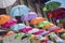 Pietrasanta, Lucca: the main street with colorful umbrellas