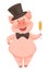 Pig animal wearing official formal suit elements holding glass