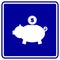 Pig bank with coin vector blue sign