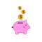 Pig bank with coins vector illustration in flat style. The concept of saving or save money or open a bank deposit. The