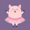 Pig bellerina. Piggy piglet ballet dancer dressed in pink skirt. Tutu dress. Cute cartoon funny baby kids character. Smiling face.