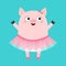 Pig bellerina. Piggy piglet ballet dancer dressed in pink skirt. Tutu dress, pointe. Cute cartoon funny kids baby character. Hog s