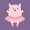 Pig bellerina. Piggy piglet ballet dancer dressed in pink skirt. Tutu dress, pointe. Hog swine sow animal. Cute cartoon funny kids