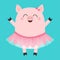 Pig bellerina. Piglet piggy ballet dancer dressed in pink skirt. Cute cartoon funny baby kids character. Tutu dress. Smiling face.